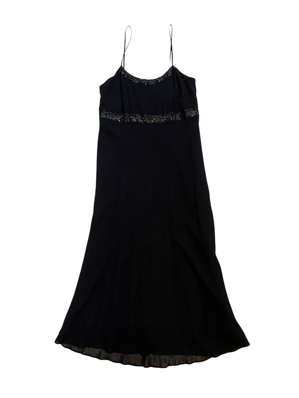 Vtg Black Silk Sleeveless Maxi Dress L (10) Whimsygoth Y2K Formalwear